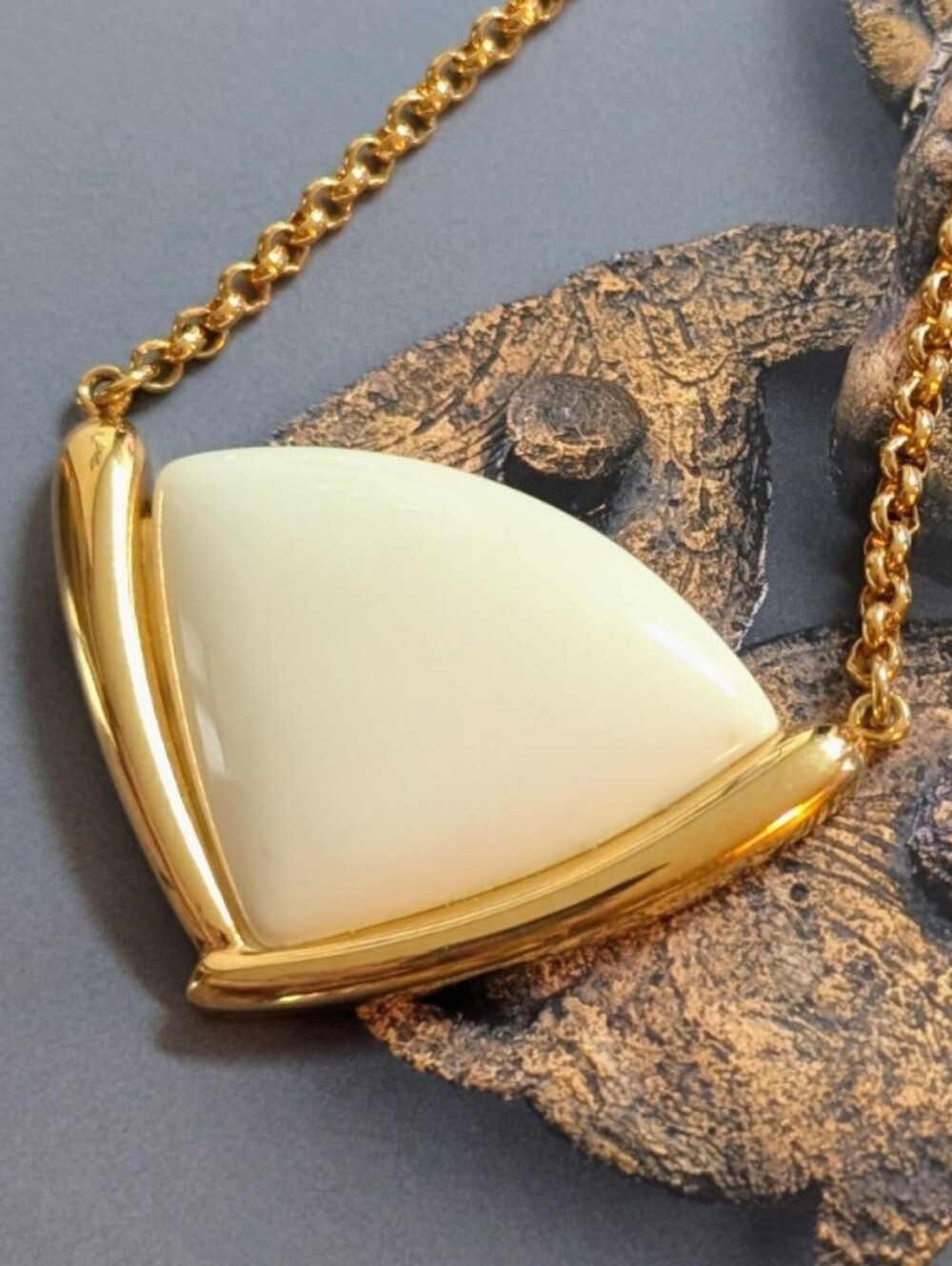 Vintage Couture Monet Gold Plated Cream Lucite Necklace